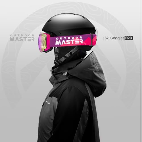 Image of OutdoorMaster Ski Goggles PRO - Frameless, Interchangeable Lens 100% UV400 Protection Snow Goggles for Men & Women ( Pink-Purple Frame VLT 45% Fuchsia Lens and Free Protective Case )
