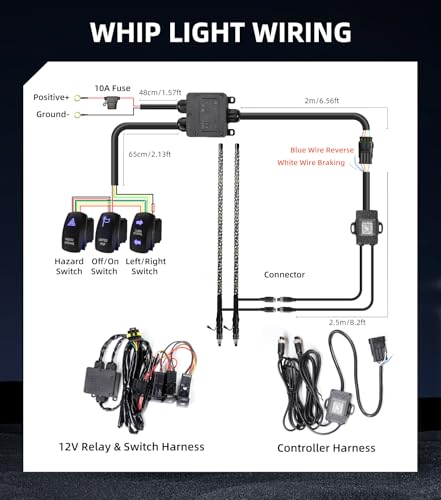 Image of ZIMABLUE 2PC 4FT Whip Lights for Side by Side, App & Remote Control RGB Chasing Lighted Whips with 3 Switchs for ATV UTV Dune Buggy Truck,LED Whips Compatible with Polaris RZR Can-Am Maverick X3