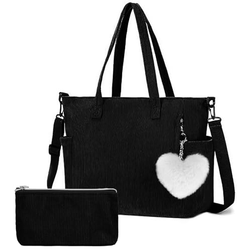 【Borsa a Tracolla Nera di Grande Capacità】 Questa borse a spalla in velluto a coste misura 39cm di larghezza x 28cm di altezza e può raggiungere uno spessore di circa 14 cm a pieno carico con una lunghezza totale di 112 cm di tracolla telescopica, può essere utilizzata come borsa messenger, ed è un compagno quotidiano per studenti/commuter/shopper, e può contenere un laptop/Ipad da 15.4 pollici/cosmetici/tazze/ombrello e altri oggetti allo stesso tempo.