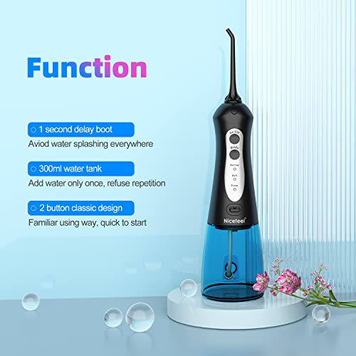 Cordless Water Flosser Teeth Cleaner, Nicefeel 300ML Portable and Rechargeable Oral Irrigator for Travel, IPX7 Waterproof, 3-Mode Water Flossing with 4 Jet Tips for Family - Image 2