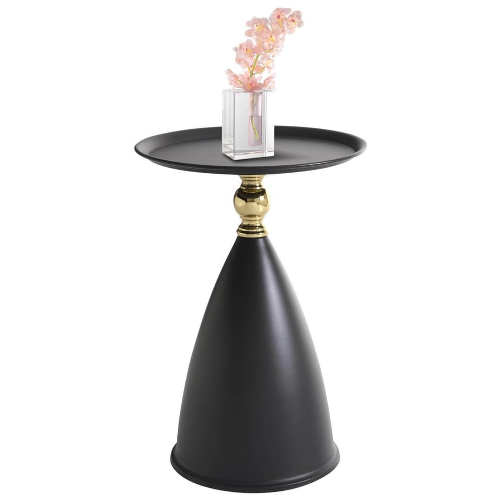 Table d'appoint ronde noire moderne au design compact pour un placement facile