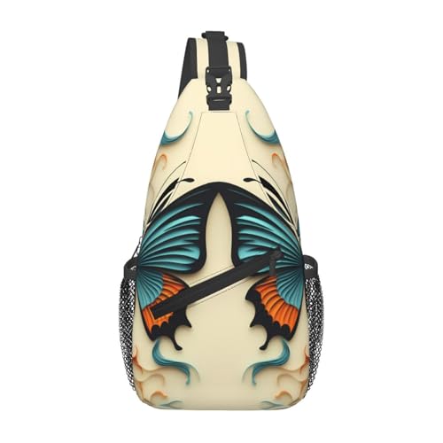 WZYCWB Mochila cruzada con estampado de mariposa doble para hombres y mujeres, perfecta para senderismo casual, disponible en estilos de pecho o hombro, Negro -, Talla única