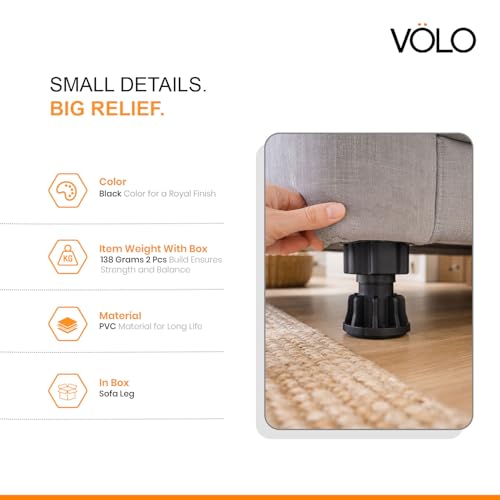 Image of VOLO Adjustable PVC Sofa Leg, Furniture Legs, Cabinet Leveler Legs, Adjusts from 3 inch-4.2 inch, Replacement Leg for Sofa, Couch, Chair & Cabinets, Black (12)