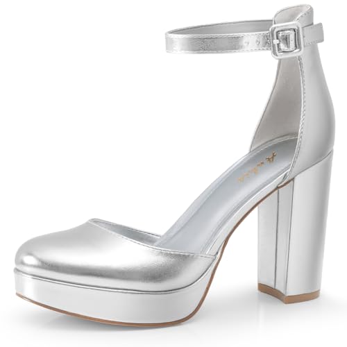 Image of Ankis Black Platform Closed Toe Heels for Women, Womens Heels Closed Round Toe Chunky Block Pumps Shoes, 4 Inch