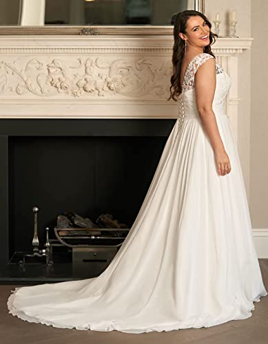Women's Plus Size Wedding Dress Chiffon Lace Elegant A Line Beach Boho Bride Gown with Train2
