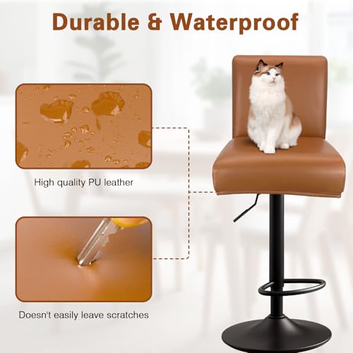 Image of PU Leather Bar Stool Covers with Backs, 4 Pack Stretch Waterproof Bar Stool Chair Covers Washable & Comfortable Barstool Covers Slipcovers with Back for Pub /Counter /Dining Room Decoration (Orange)
