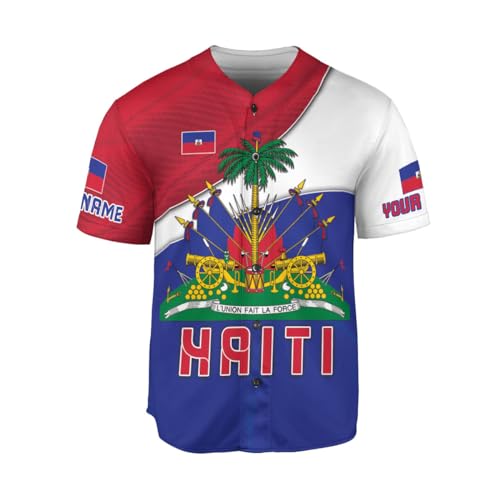 Personalized Name Haiti Baseball Jersey, Customized Haitian Baseball Jerseys for Men Women Haitian Flag Shirt 3D 10