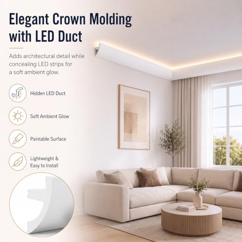 Image of Pushglossy 9 PC 47.2 inch(Total 35.4ft) Ceiling Crown Molding with LED Duct Kit