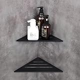 ZGTMSZ Mensola Doccia - Installazione di Perforazione, Portasapone Doccia, Cestino Doccia Angolare, Acciaio Inox SUS304 Portaoggetti Doccia, Porta Shampoo Doccia (Nero, 2 Pezzi)
