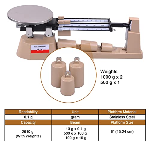 Triple Beam Mechanical Balance Scale Weight Set 2610G 0.1G Lab Analytical Weight #TOP5