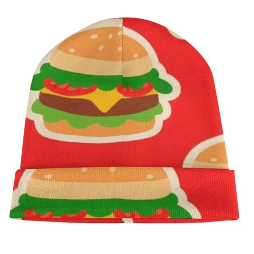 Fashion Beanie Hats with Adjustable Band Oversized Hat Cap Soft Touch Windproof Headwear Skull Cap for Skating Travel, Multifunctions Scarf Hat, Funny Burglar Hamburgers Thief Red