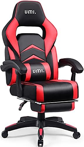 Amazon Brand - Umi Office Gaming Chair With Footrest Ergonomic Computer Desk Chair With High Back Lumbar Support 360 Degree Swivel Rocking Chair - Red 