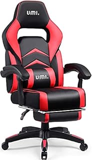 Amazon Brand - Umi Office Gaming Chair With Footrest Ergonomic Computer Desk Chair With High Back Lumbar Support 360 Degree Swivel Rocking Chair - Red 