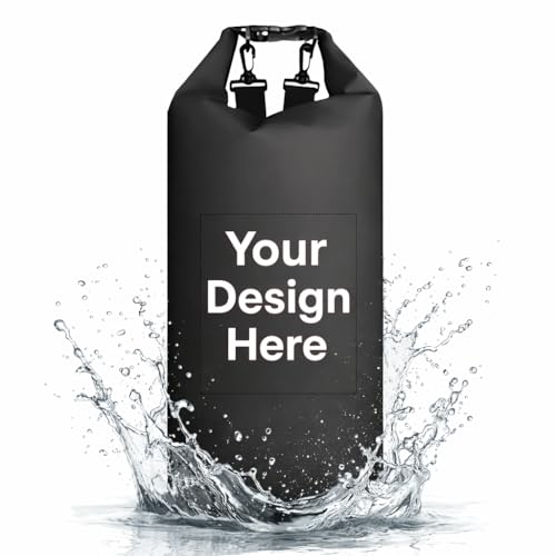 Bolsas secas impermeables personalizadas - bolsas flotantes ligeras de 5L/10L/20L/30L para kayak/pesca/camping, personalizables con logo de club (Múltiples colores) (Negro)