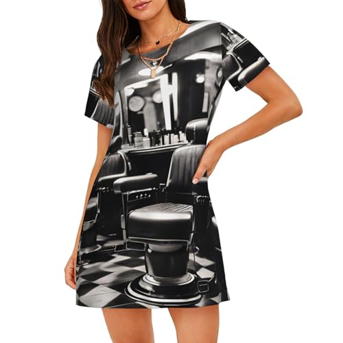Robe de nuit imprimée coupe fluide chemise de nuit manches courtes pour femmes