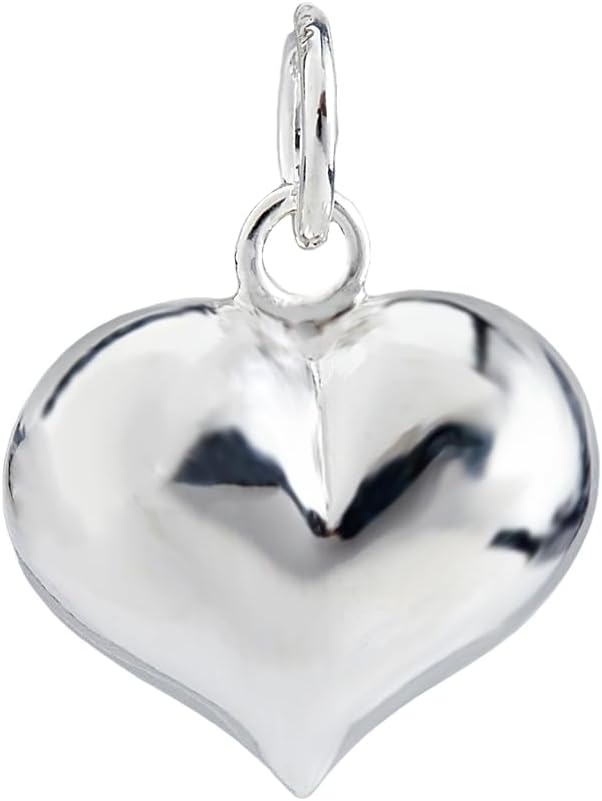 1pc 925 Sterling Steel Silver Heart Charm Puffed Heart Pendants Charm 3D Heart Dangle Pendant Charms with Jump Ring for DIY Necklace Bracelet Earring Keychain Jewelry Making