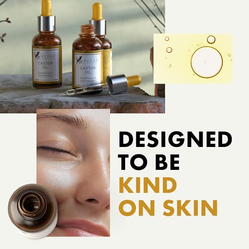 Eclat Skincare Castor Oil Organic Cold Pressed for Hair Growth & Strength, Helps in Thickening Eyelashes and Eyebrows Volume, Hydrates Skin - 1 fl oz + Applicator