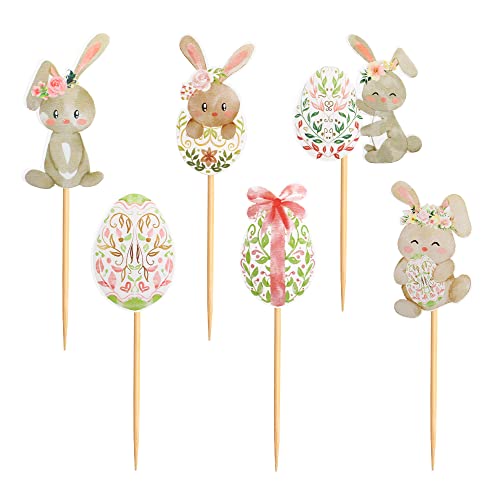 30 Pcs Easter Cupcake Topper Bunny Cupcake Toppers Easter Egg Cupcake Topper Rabbit Easter Party Cake Topper Decorations (Brown) #TOP3