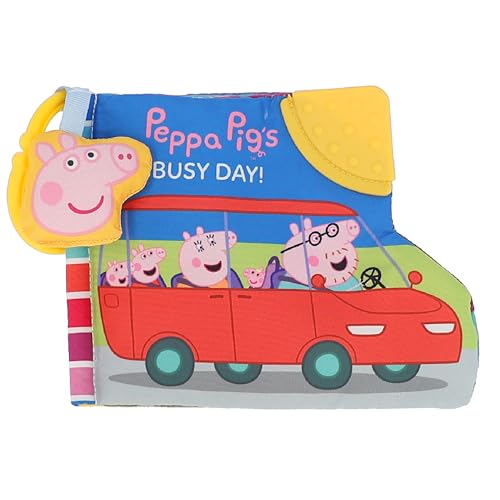 Image of Kids Preferred Peppa Pig Soft Book with Ribbons, Teether Corner, Squeaker, Crinkle Pages, Flaps, On-The-Go Clip, Ages 0 Months and Up, 6.5 inches