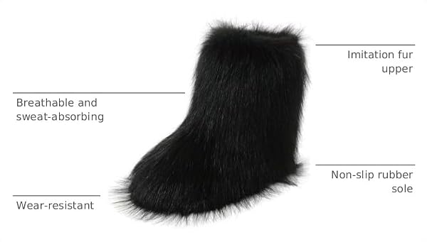 QTVQTV Women's Faux Fur Boot 2025furry Fluffy Short Snow Bootmid-Calf Boots Warmcomfortable Outdoor Fur Shoes (black, Adult, Women, 6, Numeric, US Footwear Size System, Medium) by QTVQTV - Used condition - Image 3