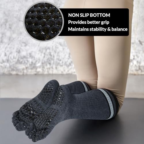 Image of Benefeet Sox Womens Knee High Toe Socks Non Slip Long Toe Socks Unisex Five Finger Socks Knee High Yoga Socks with Grips