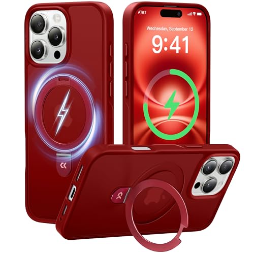 CASEKOO Designed for iPhone 14 Pro Max Case with Magnetic Invisible Stand [Military Drop Protection] [Compatible with MagSafe] Shockproof Slim Translucent Matte Promax Case 6.7 Inch, Red