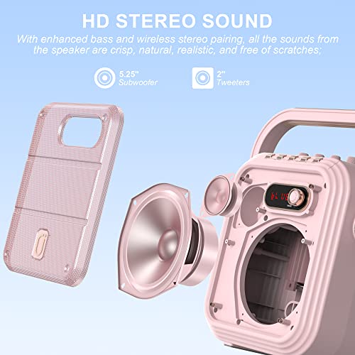 Jyx Karaoke Machine With 3 Wireless Mics,Pink Karaoke Speaker With Treble/Bass Adjustment,Bluetooth Speaker Pa System With Vocal Cut,8 Sound Effects,Support Tws/Rec/Bt/Usb/Sd/Aux For Party,Livestream #TOP2