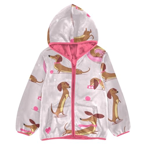 OTVEE Cute Cartoon Dachshund Dog Kids Hoodie Jacket Fall Spring Full Zip Warm Outwear Coat