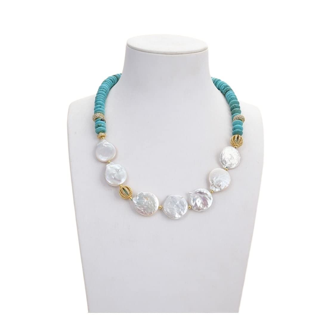 Perle Keshi blanche d'eau douce collier bijoux turquoise bleue 20inch - 7