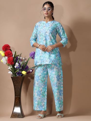 Image of Pinkmint Printed Pure Cotton A Line Co Ord Set for Women l Stylish 3 /4 Sleeve with Side Pocket l Two Piece Summer Set