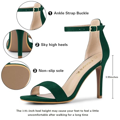Allegra K Women's Suede Ankle Strap High Stiletto Heels Dark Green Sandals - 7 M US