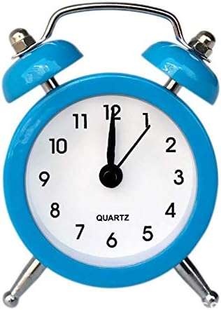 SHISI Mini alarm clock cute cartoon round portable metal clock family travel and exam alarm ticking (blue)