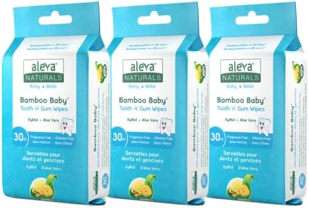 Aleva Naturals Bamboo Baby Tooth and Gum Wipes – Gentle and Easy to Use, Healthy Child Care, Natural and Vegan Wipes, Formulated with Xylitol – Value Pack- 30 Count X 3 (90 Wipes Total)