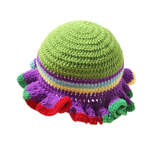 Image of Women Crochet Bucket Hat Cute Winter Ruffled Brim Floppy Cap Handmade Knit Cloche Hats