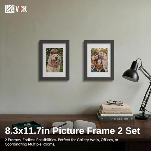 Image of VCK A4 Frame 2 Pack, Black Wood, A5 Mat, Glass, for Picture, Photo, Print