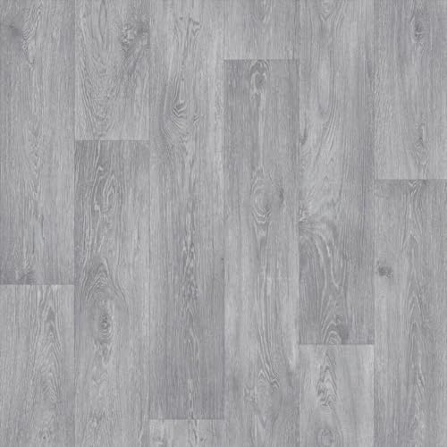 Vinyl Flooring Modern Wood Oak Plank Effect Foam Backed Vinyl Flooring Roll | Non-Slip Easy Clean Waterproof Lino Vinyl Floor | Living Dining Room, Lounge, Hallway Flooring (Light Grey, 4m x 5m)