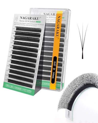 NAGARAKU Narrow 3D Clover W Eyelash Extension Premade Fans 0.07D 14mm Black