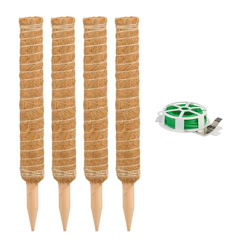 40 cm Bastoncini in Fibre di Cocco Set 4 Canne e Filo di Sostegno Piante Rampicanti e Monstera Naturale