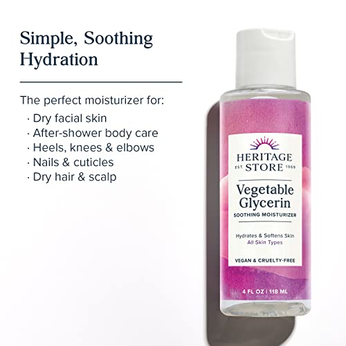 Heritage Store Vegetable Glycerin Soothing Moisturizer, Oil Free Hydration For Skin Care, Hair Care, Face & Body, Diy Beauty Products & More, Soothes & Softens, Made Without Parabens, Vegan, 4Oz #TOP4