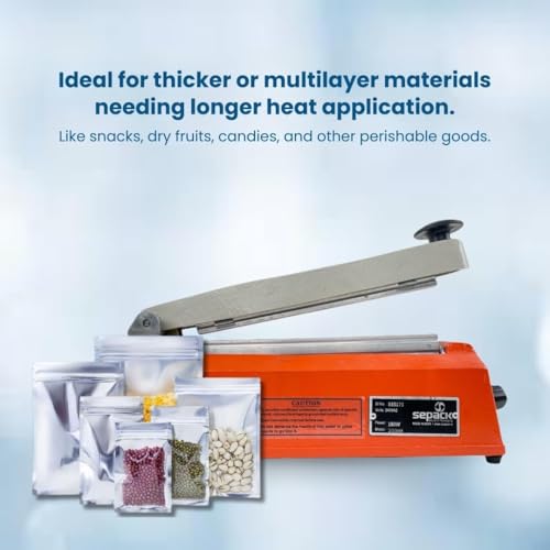Image of 8 Inch Hot Bar Type Hand Sealer Machine for Silver & Laminated Pouches | Portable Manual Heat Sealing Tool for Plastic, Poly, PP & LDPE Bags | Pack of 1