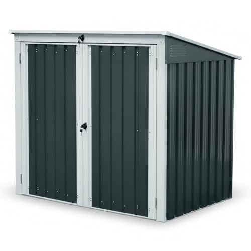 Zelsius Gartenschrank (B) 158 x (T) 101 x (H) 134 cm | Anthrazit | Geräteschrank mit Lüftungsgittern | Gartenhaus | Geräteschuppen für Garten | Mülltonnenbox für 2 Tonnen - 7