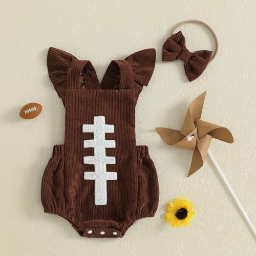 Seyurigaoka Newborn Baby Girl Football Outfit Ruffle Fly Sleeve Romper Infant Corduroy Bodysuit Game Day Clothes2