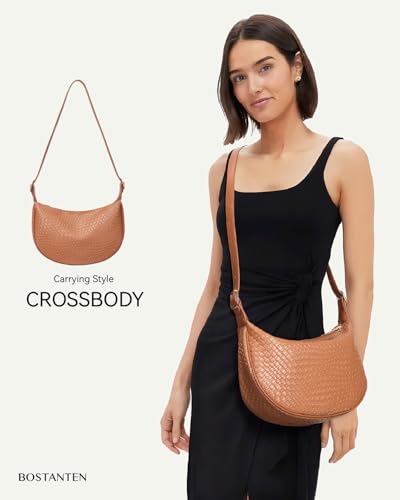 Image of BOSTANTEN Purses for Women Crescent Crossbody Bag Vegan Leather Shoulder Hobo Handbag Adjustable Strap