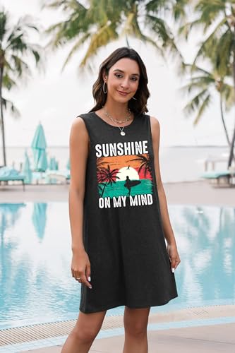 Image of MYHALF Summer Tank Dress for Women Sleeveless Beach Vacation Sundress Short Coconut Tree Sun Dress Casual Coverup