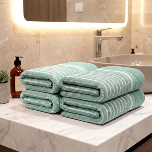 Image of Athom Living Premium Hand Towels- Cotton, 400 GSM, Ultra Soft, Quick Dry, Highly Absorbent | for Hand, Kitchen and Gym | 60 * 40 cm, Pack of 4 (Sea Green)