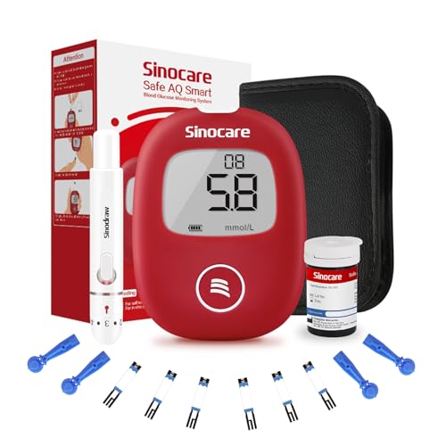 sinocare Blood Sugar Monitor, Safe AQ Smart Blood Glucose Monitor, Diabetes Testing Kit comes with 25 Test Strips 25pcs Twist Lans., 5s Testing Blood Sugar Test Kit, No Coding, mmol/L