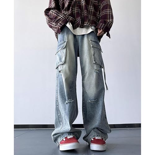 Cargo Jeans for Men Ripped Baggy Jeans for Men Hip Hop Grunge Fashion Denim Pants Y2k Distressed Long Trousers2