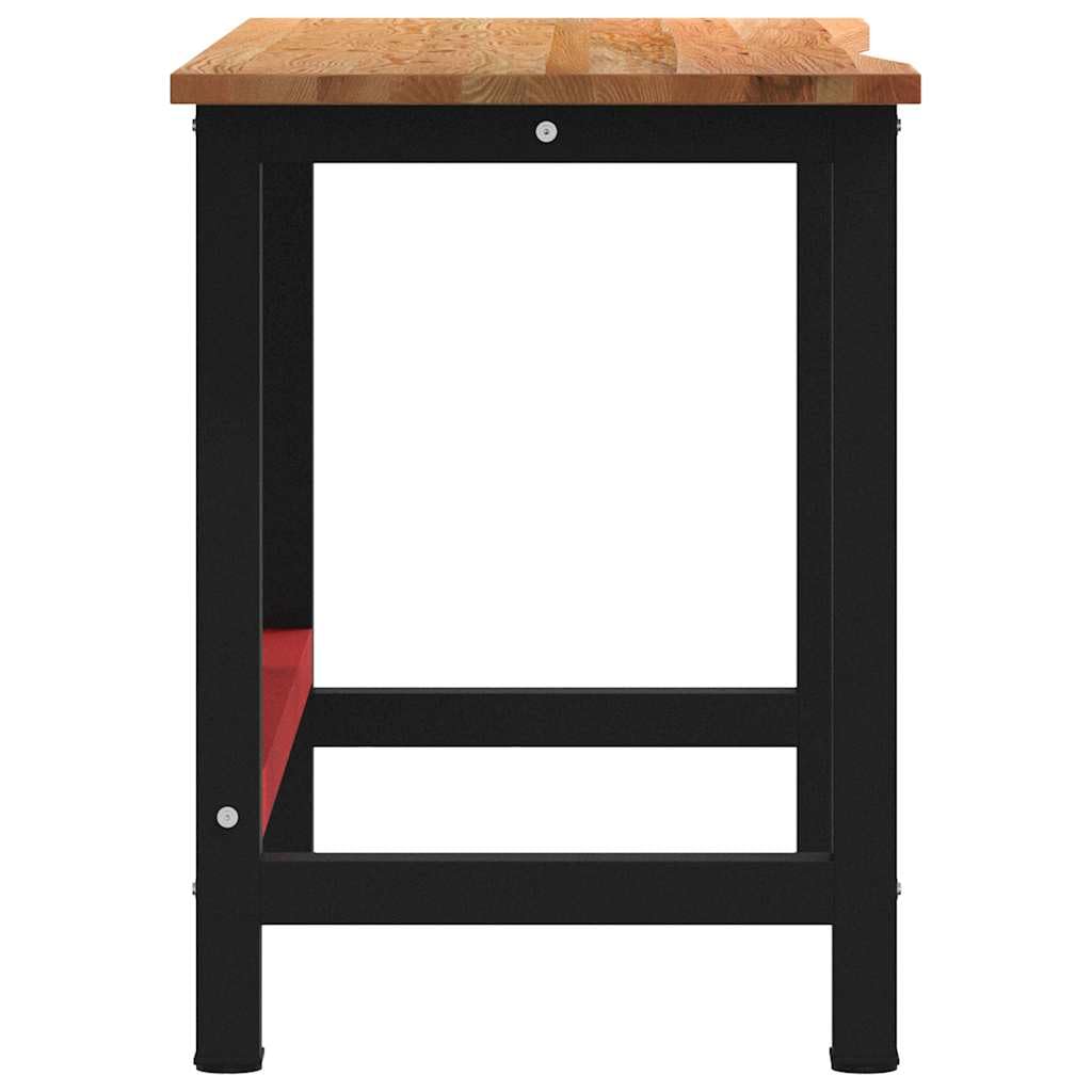 Banco de trabajo marrón claro, 140 x 60 x 81,5 cm, madera maciza de roble con estructura de metal, robusta mesa de trabajo para taller, garaje, bricolaje, con gran superficie de trabajo y espacio de