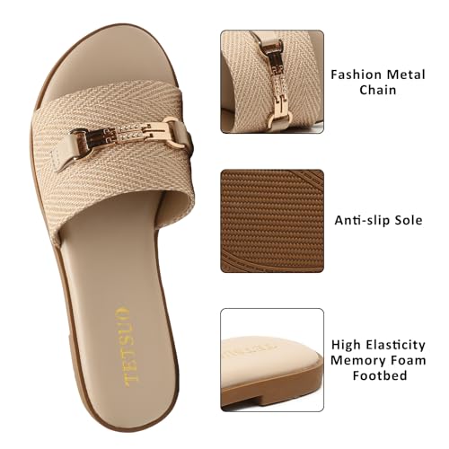 Flat Sandals for Women 2025 Slide Sandals Summer Fashion Women Dressy Slip on Shoes for Party Wedding Vacation Beach Walking Square Open Toe Shoes4