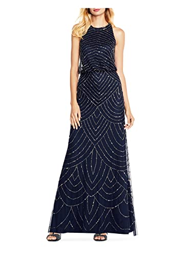 Adrianna-Papell-Womens-Art-Deco-Beaded-Blouson-Dress-with-Halter-Neckline